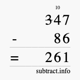 Calculate 347 minus 86 using long subtraction