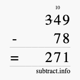 Calculate 349 minus 78 using long subtraction