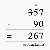 Calculate 357 minus 90 using long subtraction