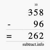 Calculate 358 minus 96 using long subtraction
