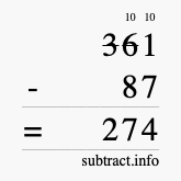 Calculate 361 minus 87 using long subtraction
