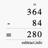 Calculate 364 minus 84 using long subtraction
