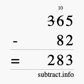 Calculate 365 minus 82 using long subtraction Calculate 365 minus 82 using long subtraction
