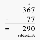 Calculate 367 minus 77 using long subtraction