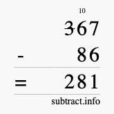 Calculate 367 minus 86 using long subtraction
