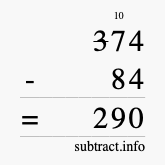 Calculate 374 minus 84 using long subtraction