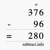 Calculate 376 minus 96 using long subtraction