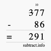 Calculate 377 minus 86 using long subtraction