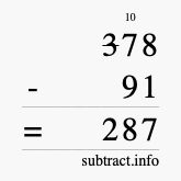 Calculate 378 minus 91 using long subtraction