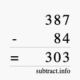 Calculate 387 minus 84 using long subtraction