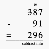 Calculate 387 minus 91 using long subtraction