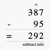 Calculate 387 minus 95 using long subtraction