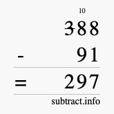 Calculate 388 minus 91 using long subtraction