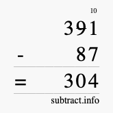 Calculate 391 minus 87 using long subtraction