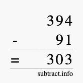 Calculate 394 minus 91 using long subtraction