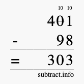 Calculate 401 minus 98 using long subtraction