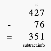 Calculate 427 minus 76 using long subtraction