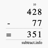 Calculate 428 minus 77 using long subtraction