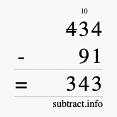 Calculate 434 minus 91 using long subtraction