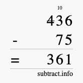 Calculate 436 minus 75 using long subtraction