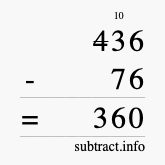 Calculate 436 minus 76 using long subtraction