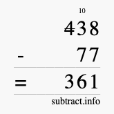 Calculate 438 minus 77 using long subtraction