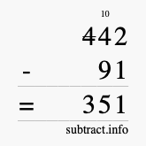 Calculate 442 minus 91 using long subtraction