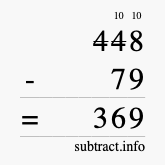 Calculate 448 minus 79 using long subtraction