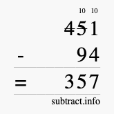 Calculate 451 minus 94 using long subtraction