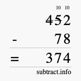 Calculate 452 minus 78 using long subtraction