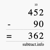 Calculate 452 minus 90 using long subtraction
