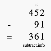 Calculate 452 minus 91 using long subtraction