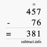 Calculate 457 minus 76 using long subtraction