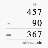 Calculate 457 minus 90 using long subtraction