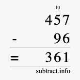 Calculate 457 minus 96 using long subtraction