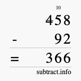 Calculate 458 minus 92 using long subtraction