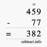 Calculate 459 minus 77 using long subtraction