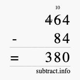 Calculate 464 minus 84 using long subtraction