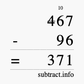 Calculate 467 minus 96 using long subtraction