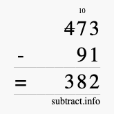Calculate 473 minus 91 using long subtraction