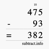 Calculate 475 minus 93 using long subtraction