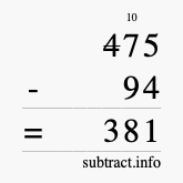 Calculate 475 minus 94 using long subtraction