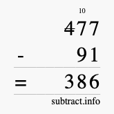 Calculate 477 minus 91 using long subtraction