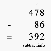 Calculate 478 minus 86 using long subtraction