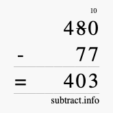 Calculate 480 minus 77 using long subtraction