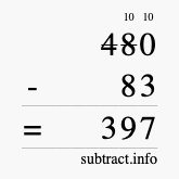Calculate 480 minus 83 using long subtraction