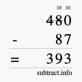 Calculate 480 minus 87 using long subtraction