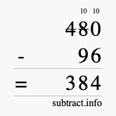 Calculate 480 minus 96 using long subtraction
