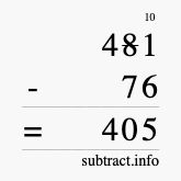 Calculate 481 minus 76 using long subtraction