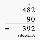 Calculate 482 minus 90 using long subtraction Calculate 482 minus 90 using long subtraction